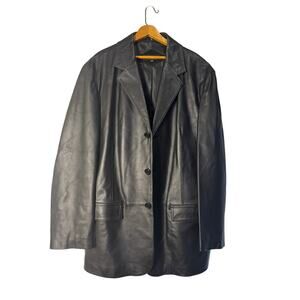Vintage Black 100% Leather JNY‎ Jones New York Mens Leather Jacket Coat 44R